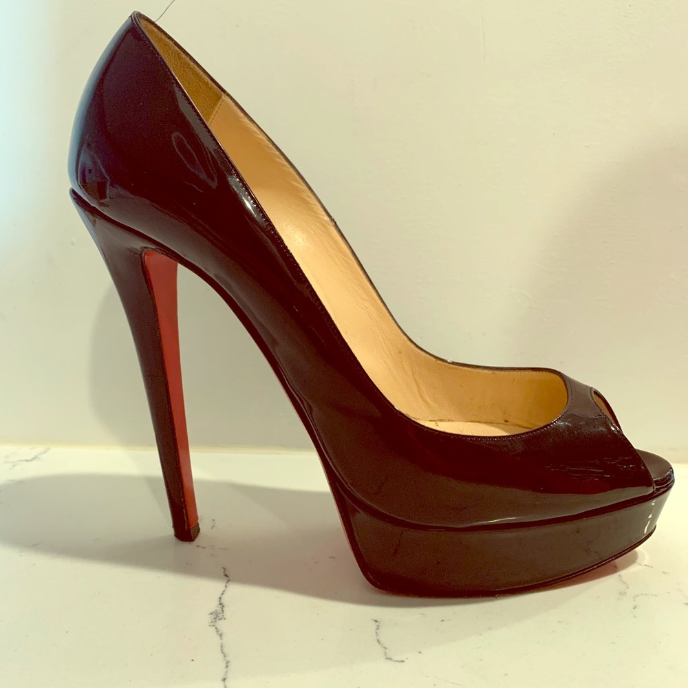Christian Louboutin black peep toe plant form